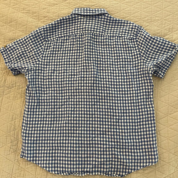 Baird McNutt Linen MURANO Short Sleeve Sport Shirt in Blue Gingham Check Size L - Picture 6 of 6